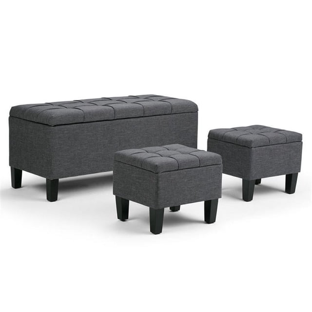 Atlin Designs Ottomane de Rangement 3 Pcs, Gris