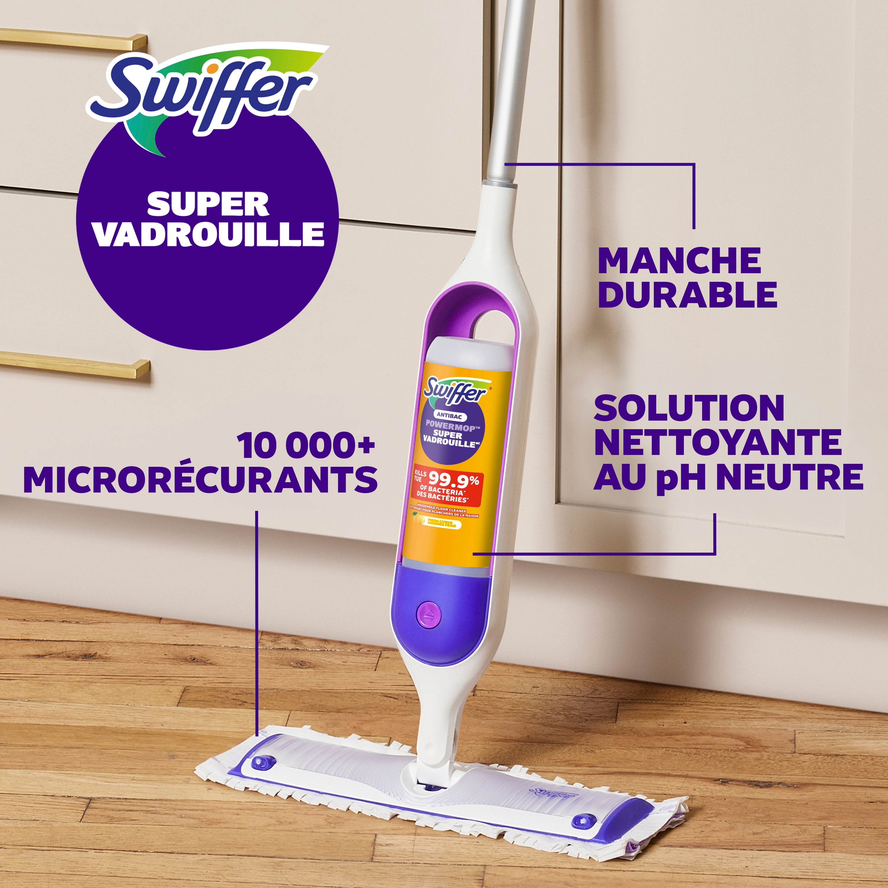 Swiffer SuperVadrouille, recharge de solution antibactérienne, Citron, paquet de 1