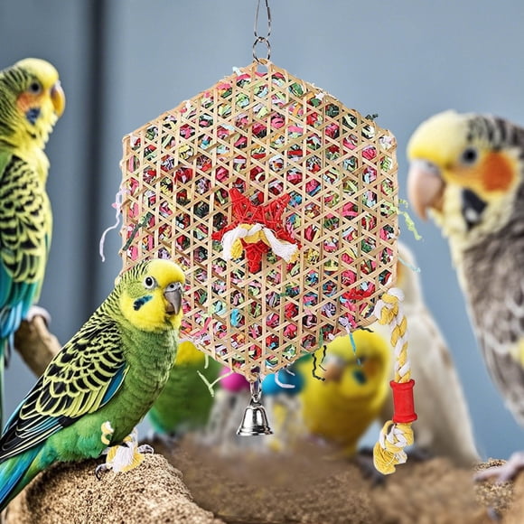 Parrot Toys for Small to Medium Birds Hanging Chewing & Shredding Foraging Toy at Budgies and Similar Birds, 21x32cm, Yellow