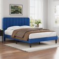 thumbnail image 1 of VECELO Full Size Upholstered Beds, Modern Platform Bed Frame with Adjustable Headboard, Wooden Slats Support/No Box Spring Needed, Dark Blue, 1 of 8