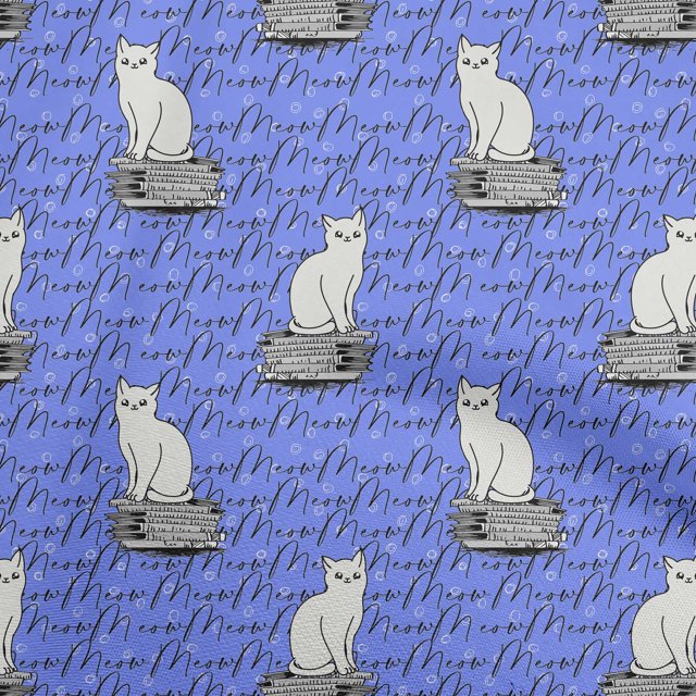 oneOone Cotton Flex Bluish Violet Fabric Animal Cat With Text Texture Craft Projects Decor Fabric Printed By The Yard 40 Inch Wide