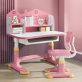 thumbnail image 4 of Kids Functional Desk Chair Set, Height Adjustable Children School Study Desk with Castle Backboard, Widened Desktop, Bookstand and Storage Drawer (Pink)-Pink, 4 of 8