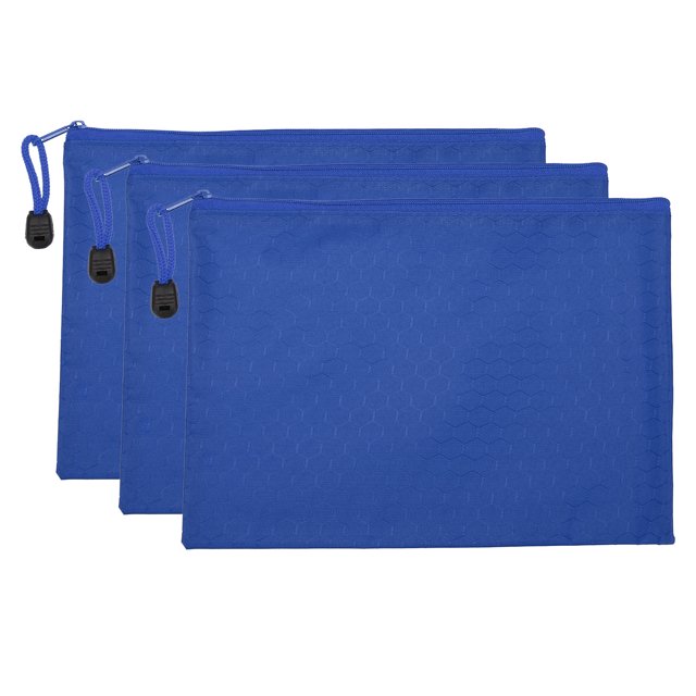 Unique Bargains Waterproof Zipper File Bags, A5 Document Holders for Office, Blue 3 Pack