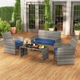 thumbnail image 4 of Costway 4PCS Patio Rattan Furniture Set Conversation Glass Table Top Sofa Cushioned Navy, 4 of 10