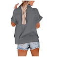 thumbnail image 4 of fheaev Button Up Shirts For Women Roll Up Short Sleeve Button Down Cotton Linen T-Shirts With Pocket V-Neck Work Tunics Blouse Collared Tops, 4 of 9