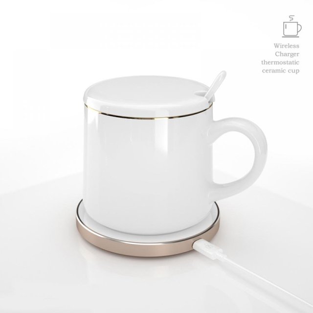 Coffee Mug warmer & Mug & pctg Lid set self heated cup with wireless charging for Phone