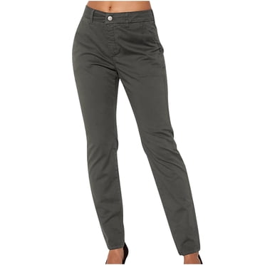 Moxiu Women's Dress Pants for Work Pants Casual Daily Straight Leg Skinny Slim Pants High Waisted Zipper Button Trousers for Business Slacks Gray,XL
