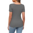 thumbnail image 4 of Lenpel T Shirts for Women Fashion Summer Short Sleeve Cutout Ribbed Knit Solid Color Slim Basic Tees Going out Tops, 4 of 7