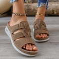 thumbnail image 2 of Women's Platform Wedges Sandals Comfortable Non Slip Slides Lightweight Open Toe Backless Beach Sandal Brown Size 6.5, 2 of 7
