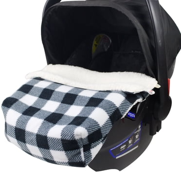 CosyCare Infant Car Seat Blanket Black & White Buffalo Check Fleece/Sherpa Chenille