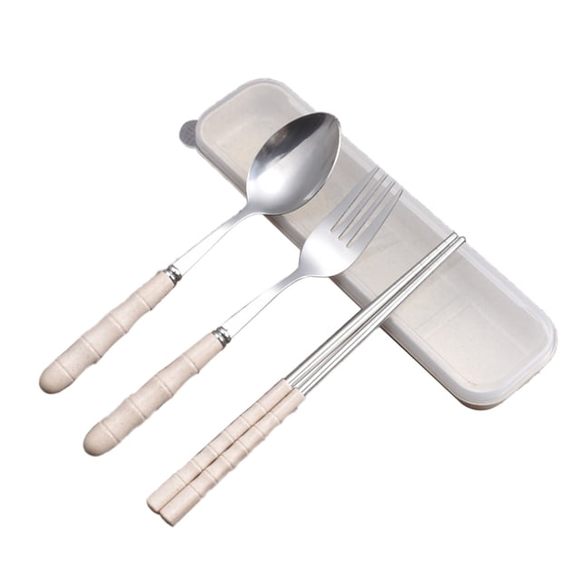 MVRLSH Dinnerware 3-in-1 Stainless Steel Fork Spoon Chopsticks Set Travel Set With Plastic Case