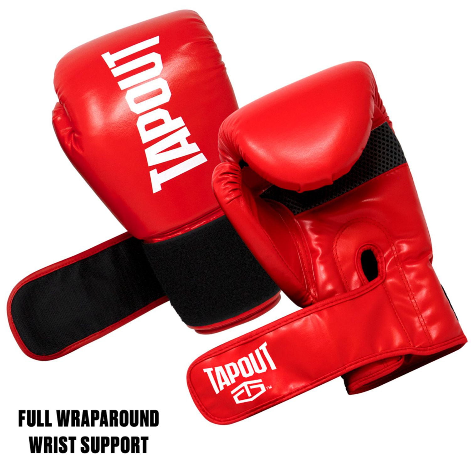 Gants de boxe Tapout 12oz avec fermeture réglable à crochets et boucles - Rouge