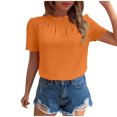 thumbnail image 1 of hotojiny Spring Tops for Women Solid Color Crew Neck Loose Blouse Lightweight Textured Puff Short Sleeve Back Keyhole Shirt Beach Vacation Clothes for Women, 1 of 7