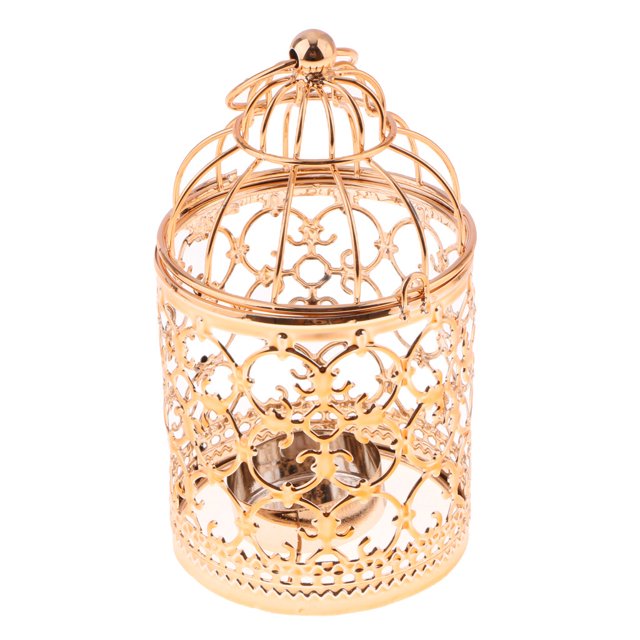 thinsony Electroplated Metal Birdcage Shape Tea Light Candle Holder A-Rose Gold