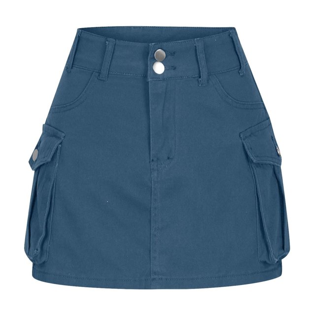 FAIWAD Jupe Cargo Décontractée pour Femme Été Taille Haute Jupe Portefeuille Mini Jupe Couleur Unie Jupe à Poches à Rabat