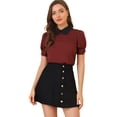 thumbnail image 1 of INSPIRE CHIC Women's Peter Pan Collar Puff Short Sleeve Tops, 1 of 6