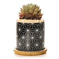 thumbnail image 2 of Plant Pot Cylindrical Flowerpot 7.5x7.6cm Geometric Pattern Simple Black White Nordic Style Home Decor Ceramic Vase, 2 of 3