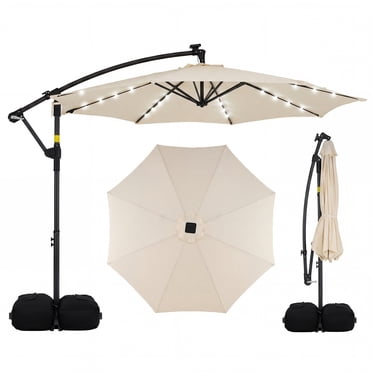 Costway Parasol Suspendu Déporté Solaire de 10 Pi pour Patio avec 32 Lumières DEL Beige