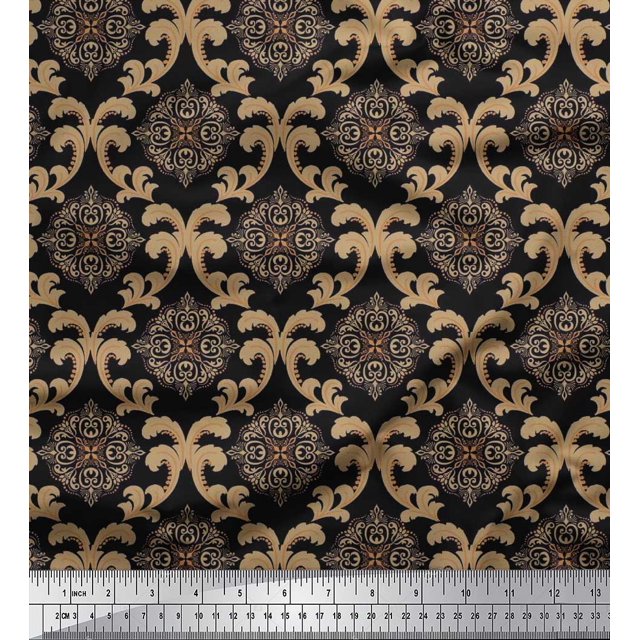 Soimoi Moss Georgette Fabric Swirl & Ogee Damask Print Sewing Fabric Yard 42 Inch Wide