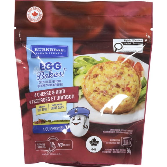 EGG BAKES! CRUSTLESS QUICHE 4 CHEESE & HAM 340G, EB CRSTLSS QCHE 4 CHSE HAM