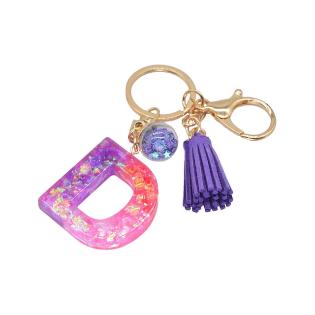 Hangs Pendant 2 Resin Glittering Letter Keychain with Color Stitching Flowing Design Purple Drop Glue English Character Key Chain
