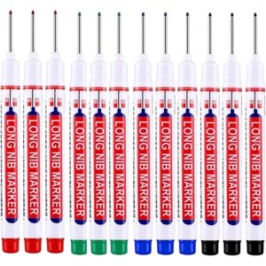 12 Pcs Long Nib Marker stylo de construction étanche stylos de marquage de trou profond Markerhole Spray stylo de marquage coloré charpentier pour les constructeurs de menuiseries construction (noir/bleu/rouge/vert)