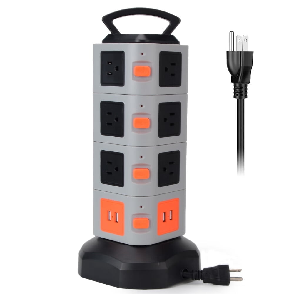 Surge Protector Power Strip Tower with 12 AC Outlet & 4 USB Ports  6.5 FT Extension Cord  Overload Protection  for Home Office Dorm Room