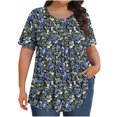 thumbnail image 1 of Pisexur Hauts de Printemps pour Femmes Blouses pour Femmes Chic Décontracté Mode pour Femmes Imprimé Col Rond Manches Courtes Plissé Ample Haut Multicolore,4TG, 1 of 7