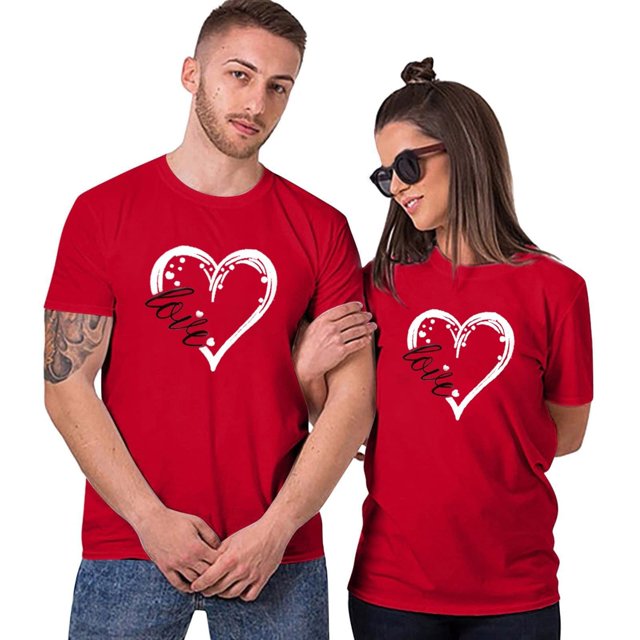 Cadeau de Saint-Valentin pour Femmes Mode Imprimé Col Rond Manches Courtes T-shirt Blouse Hauts Amples