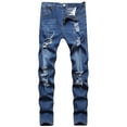 thumbnail image 1 of Kmbangi Men Casual Jeans+Solid Color Long Trousers with Broken Holes, 1 of 9