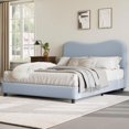 thumbnail image 4 of Ourlova Queen Size Upholstered Bed Frame with Headboard Low Profile Platform Rounded Corners Wooden Slats Noise Free No Box Spring Needed Blue, 4 of 9