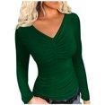 thumbnail image 1 of FAIWAD Hauts à Manches Longues pour Femmes Col en V Ajusté Extensible Tendance Couleur Unie Chandail, 1 of 7
