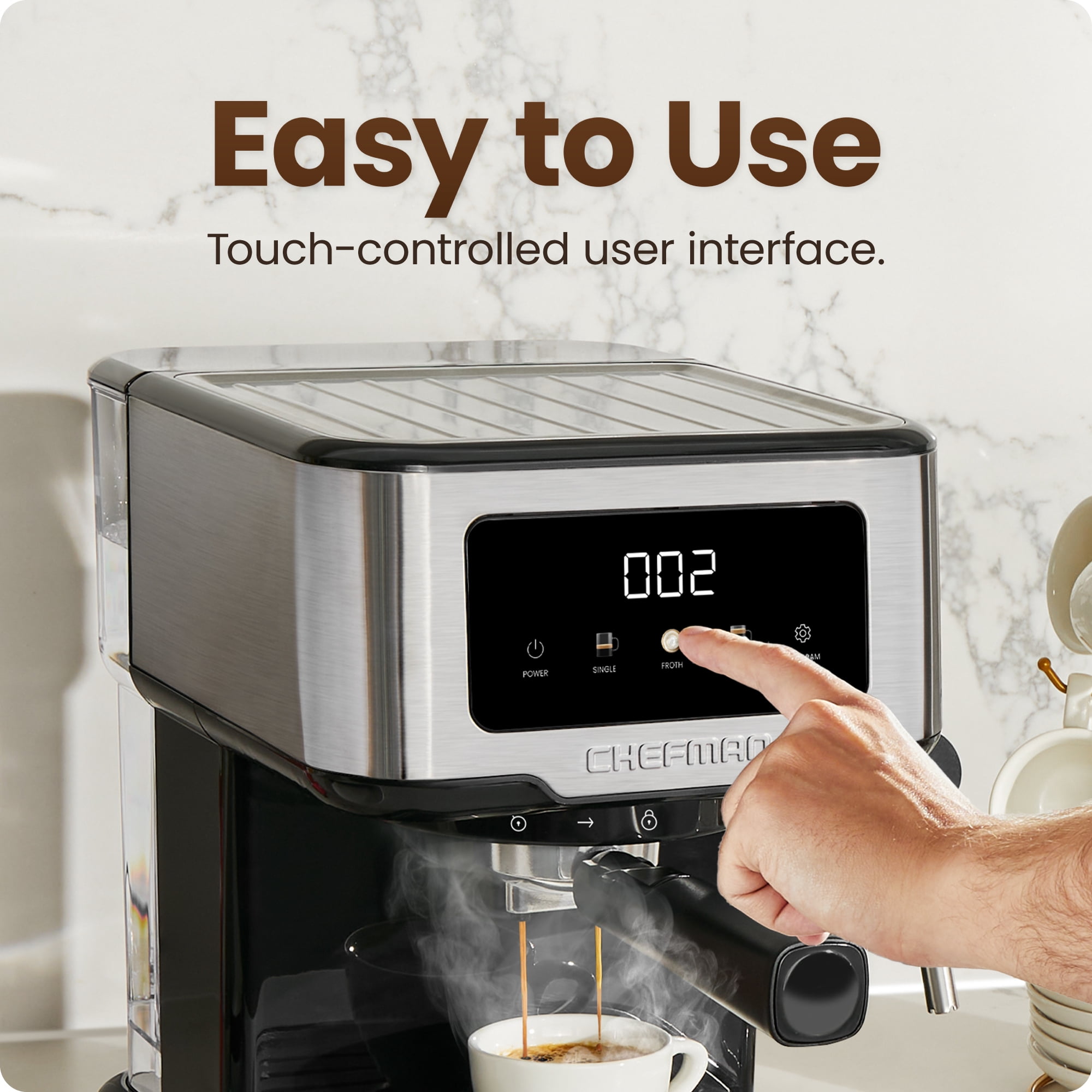 Machine à espresso Chefman CraftBrew avec buse vapeur et commandes tactiles - Acier inoxydable
