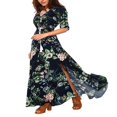 thumbnail image 1 of EIMELI Flower Print V-Neck Short/ Half Sleeve Bohemian Dress One-Piece, 1 of 3