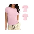 thumbnail image 2 of Wangsaura Womens Crewneck Short Sleeve Ribbed T-Shirt Slim Fit Tops Solid Basic Tee, 2 of 6