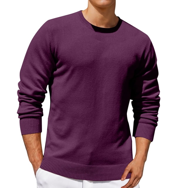 Jalioing Men's Crew Neck Sweaters Casual Basic Long Sleeve Pullover Sweater Fall Winter Solid Color Knit Shirts