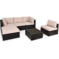 thumbnail image 1 of Patiojoy Ensemble de Meubles en Rotin pour Patio 6 Pcs Ensemble de Canapé Sectionnel d'Extérieur avec Table à Café et Ottoman Brun, 1 of 7