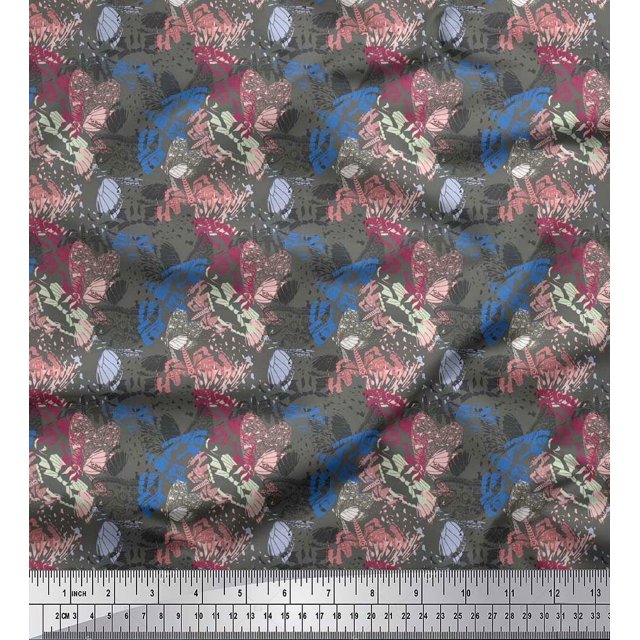 Soimoi Blue Cotton Cambric Fabric Insect & Texture Printed Craft Fabric by The Yard 56 Inch Wide