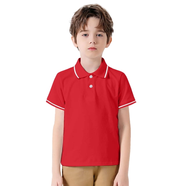 Chemises Garçons Manches Courtes Décontractées Polo Uni Rouge 12-13 Ans