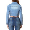 thumbnail image 3 of Allegra K Women's Jean Jacket Frayed Button Up Washed Cropped Denim Jacket L Grey Blue, 3 of 6