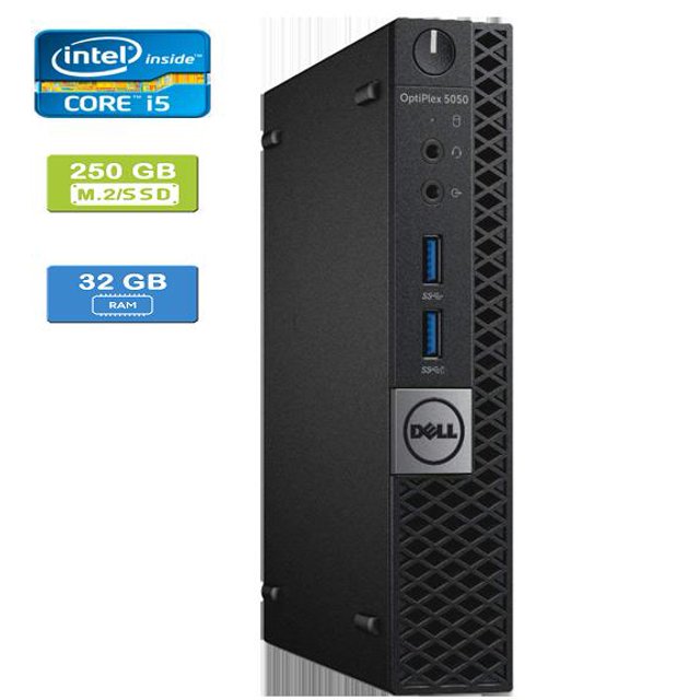Remis à Neuf : DELL 5050 MICRO Intel Core i5-7600T 2,80 GHz, 32 Go, M.2/250 Go SSD, Win 10 Pro