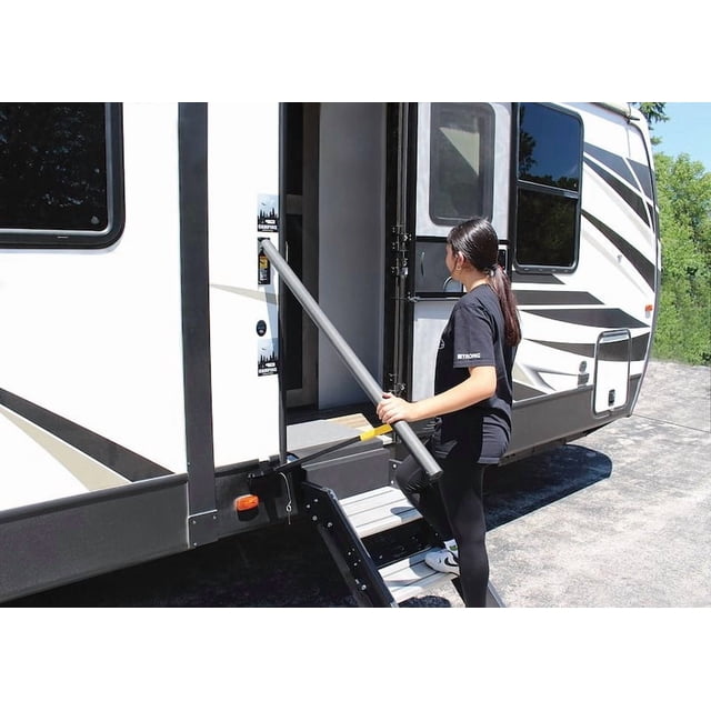 Stromberg Carlson AR-50 Lend-A-Hand Banister Rail - RV Handrail for Safe & Steady Support on Outdoor Steps, Ribbed Grip Tubing, Folds Flat & Locks Easily, 50 Inches Rail for Triple & Quad RV Steps