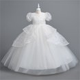 thumbnail image 4 of LOVZFMLL Girls' Summer Short Sleeve Ruffled Lace Round-Neck Embroidery Mesh Princess Bow Skirt, 4 of 5