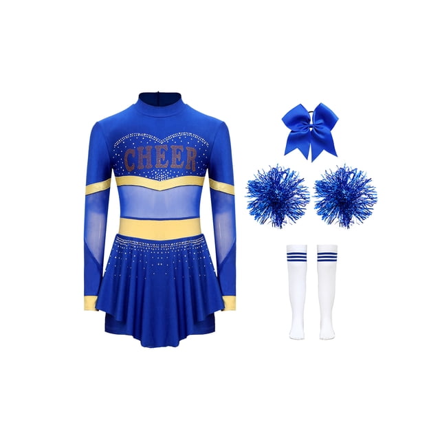 Aislor Tenues de Cheerleading pour Filles Enfants Costume de Cosplay Chef de Cheer Halloween Robe de Danse de Fête Rave Bleu 12