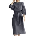 thumbnail image 2 of Robes pour Femmes 2024 Été Oversize Col Rond Ample Manches Courtes Uni Robe Mi-Mollet Longue Robe Rabais de 50 % Liquidation!, 2 of 8