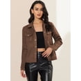 thumbnail image 2 of INSPIRE CHIC Women's Jackets Long Sleeve Faux Suede Trucker Motorcycle Jacket Coffee XS, 2 of 6