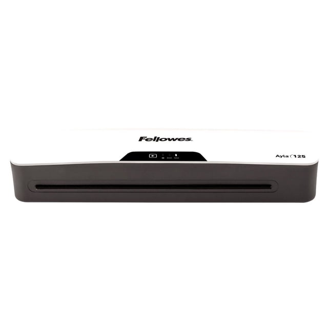 12,5 AylaTM 125 Trousse de Départ de Plastifieuse avec Pochette par Fellowes, une Plastifieuse Personnelle Compacte avec Dessus Blanc et base Noire, Dotée d'Une Fente avant pour Plastifier des documents jusqu'à Pouces avec Pochettes Chaudes Ou Froides, Technologie InstaHeat pour un Réchauffement d'Une Minute et Arrêt Automatique pour Économiser l'Énergie.