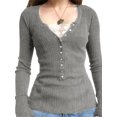 thumbnail image 1 of Gupgi T-Shirts Patchwork à Manches Longues avec Bouton-Poussoir Slim pour Femmes, 1 of 8