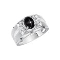 thumbnail image 3 of RYLOS Men's Rings Sterling Silver Rings Classic Designer Style 8X6MM Gemstone &  Diamond Ring Black Star Sapphire March Birthstone Rings For Men,  Size 12, 3 of 7