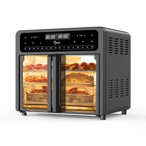 PwZzk 24L Dual Zone Air Fryer Oven with French Glass Door, 16 Presets, 360° Heat Circulation, LED Display, Rotisserie